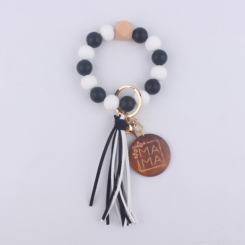 Wholesale MAMA Beaded Tassel Silicone Wrist Keychain